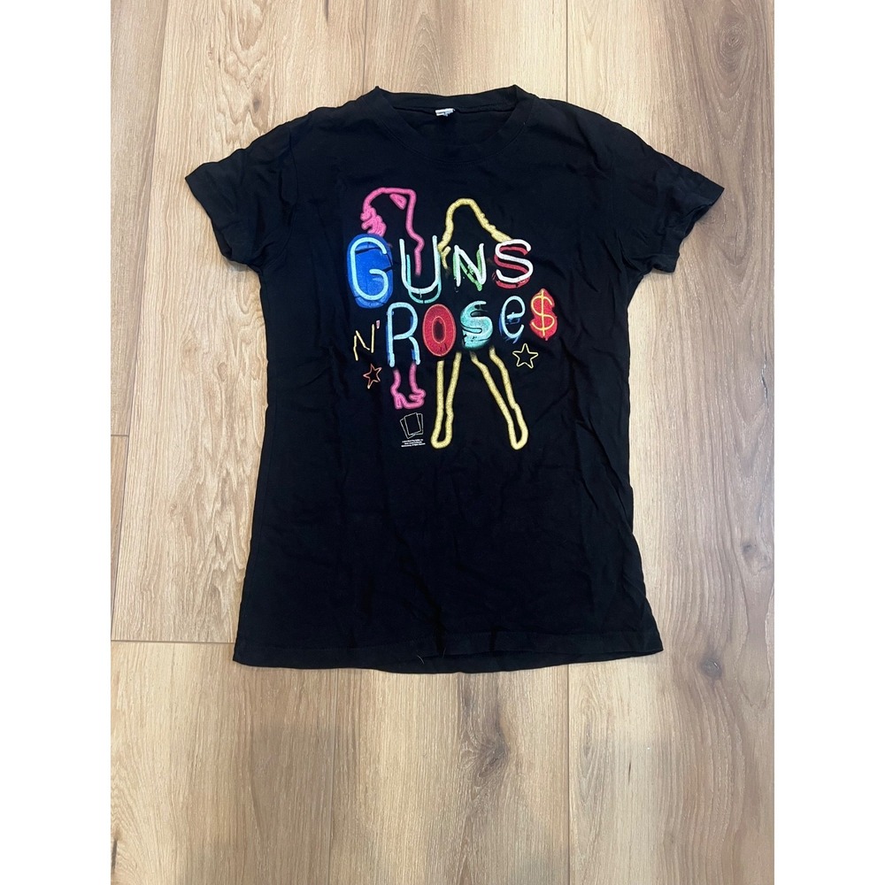 Guns N' Roses Neon Logo Graphic T-Shirt Women's Black Rock Band Tee Size S